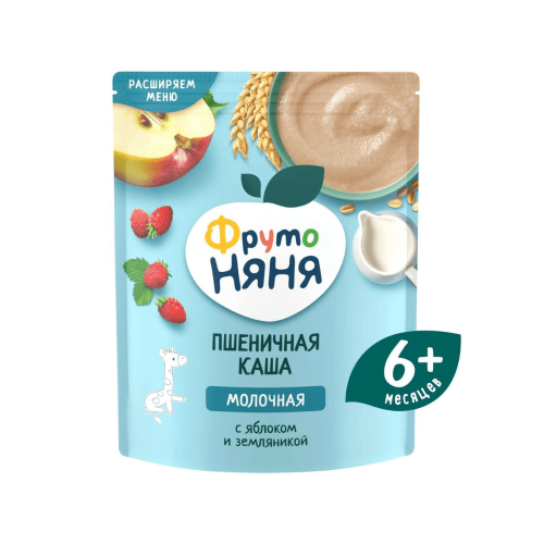 Фруто Няня Каша пшеничная молочная с яблоком и земляникой 200гр (1)